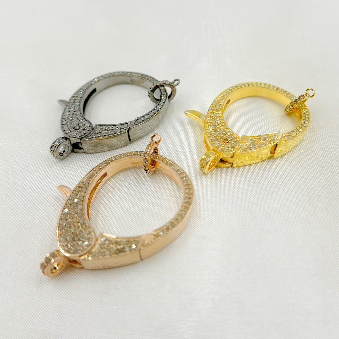 DC650. Pave Diamond & 925 Sterling Silver Black Rhodium, Gold Plated and Rose Gold Plated Pear Shape Trigger Clasp.