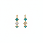 Load image into Gallery viewer, HP402565. 14k Solid Gold Diamond and Turquoise Fancy Flower Hoop Earrings