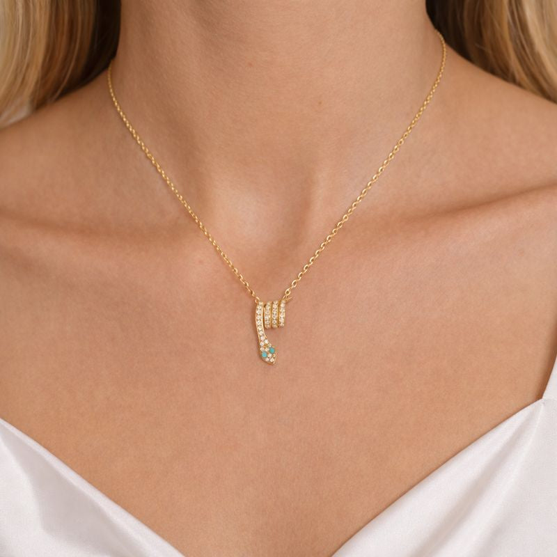 NFF72315. 14k Solid Gold Diamond and Gemstone Snake Necklace