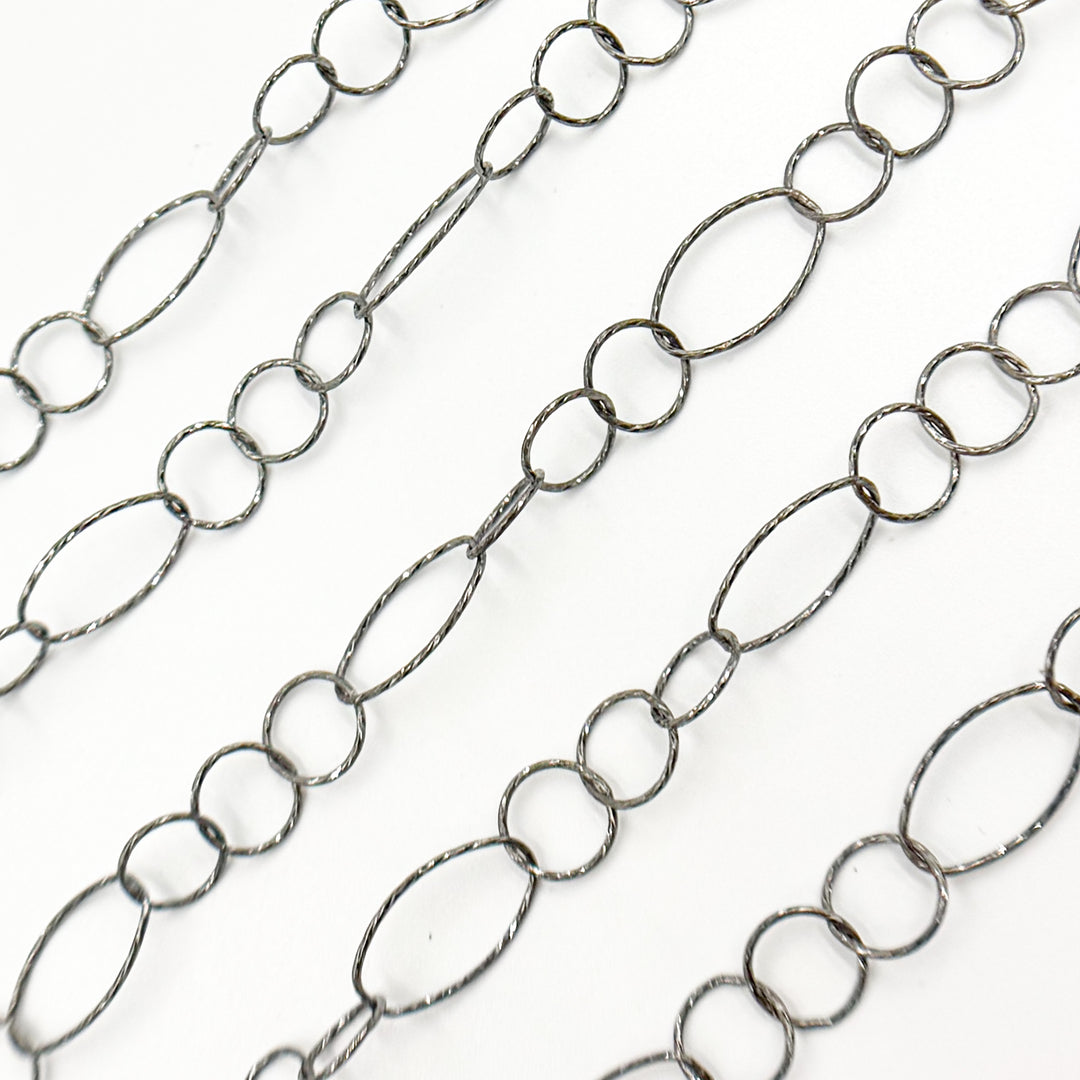 Y29OX. Oxidized Sterling Silver Diamond Cut Long and Short Oval Link Chain