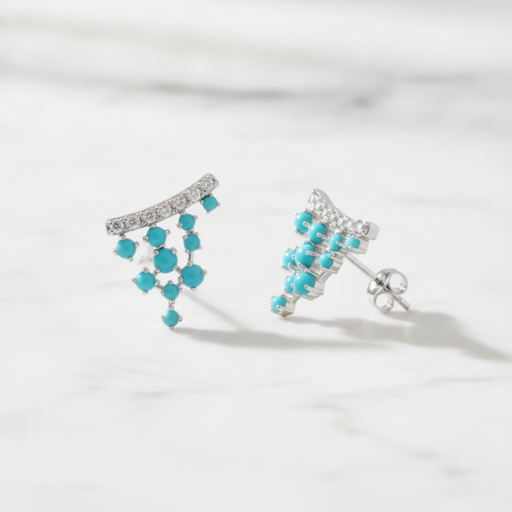 EFC54342TQ. 14K Solid Gold Diamonds and Turquoise Fancy Studs