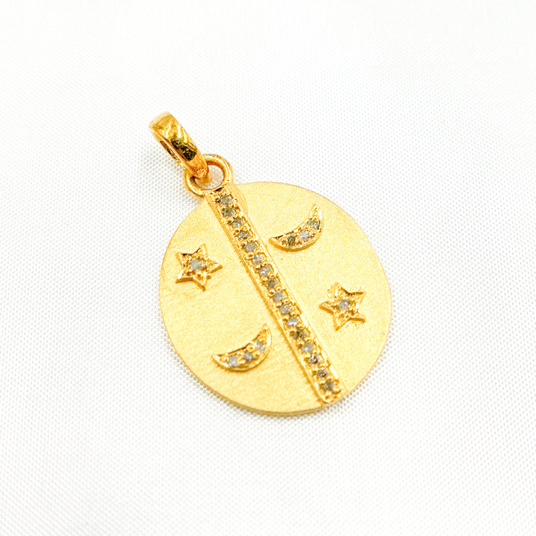 DC197. Diamond Sterling Silver Oval Moon and Star Pendant