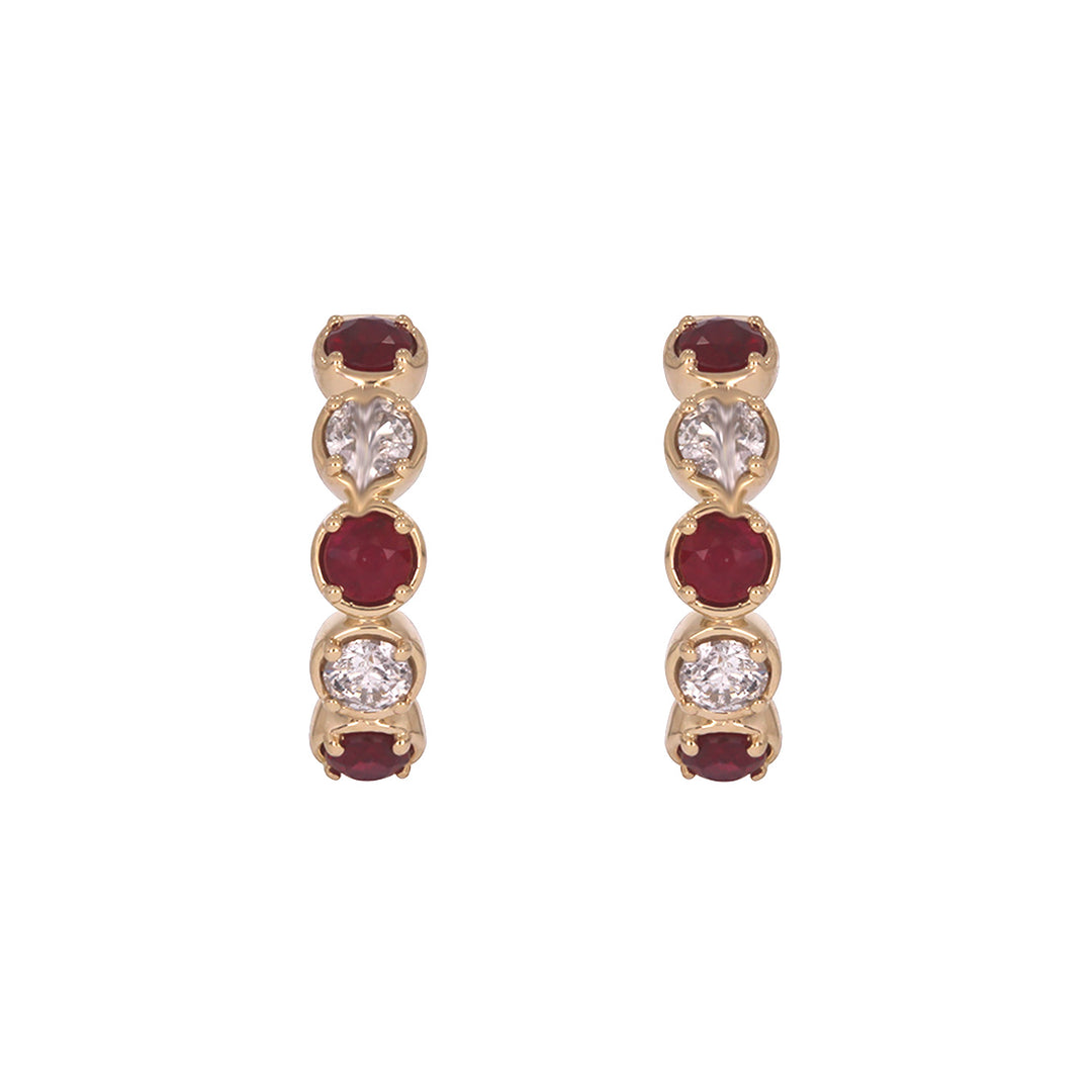 EHE57633. 14k Solid Gold Diamond and Gemstones Hoop Earrings