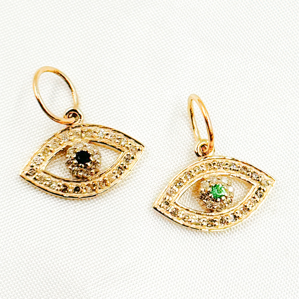 14K Solid Gold Eye Charm with Gemstone