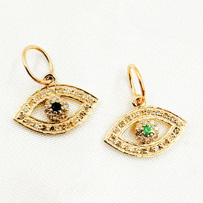 14K Solid Gold Eye Charm with Gemstone