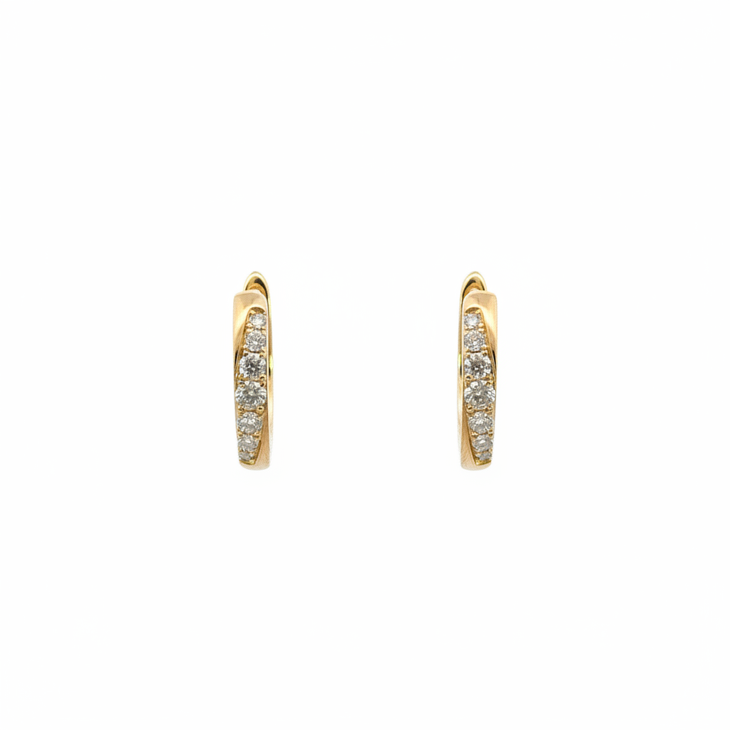 EHD57618. 14k Solid Yellow Gold Diamond Huggie Hoop Earrings