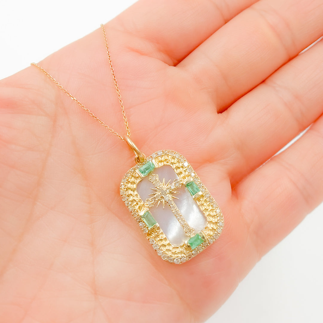 KG285. 14K Solid Gold Cross Rectangle Pendant