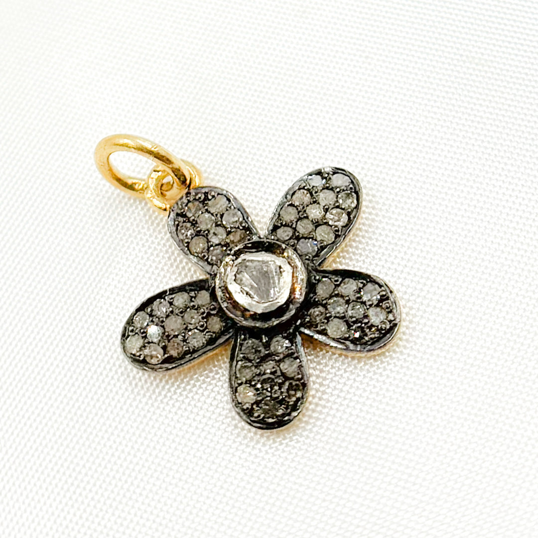 DC452. Diamond Sterling Silver Flower Charm with Polki Diamond