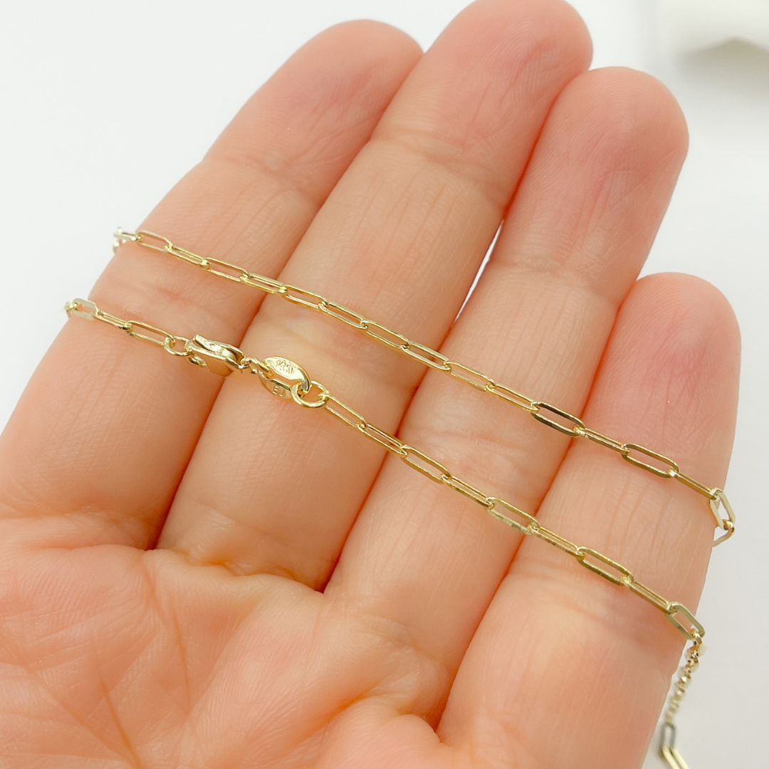 14K44. 14K Solid Gold Flat Paperclip Necklace