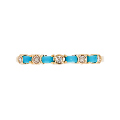 14K Solid Yellow Gold Diamond and Turquoise Band Ring