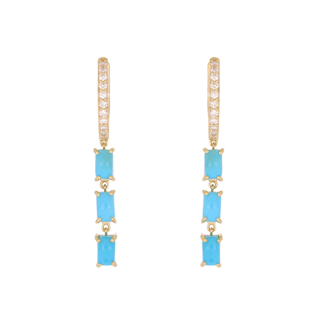 EFE53736. 14k Solid Gold Diamond and Gemstoone Dangle Rectangle Earrings