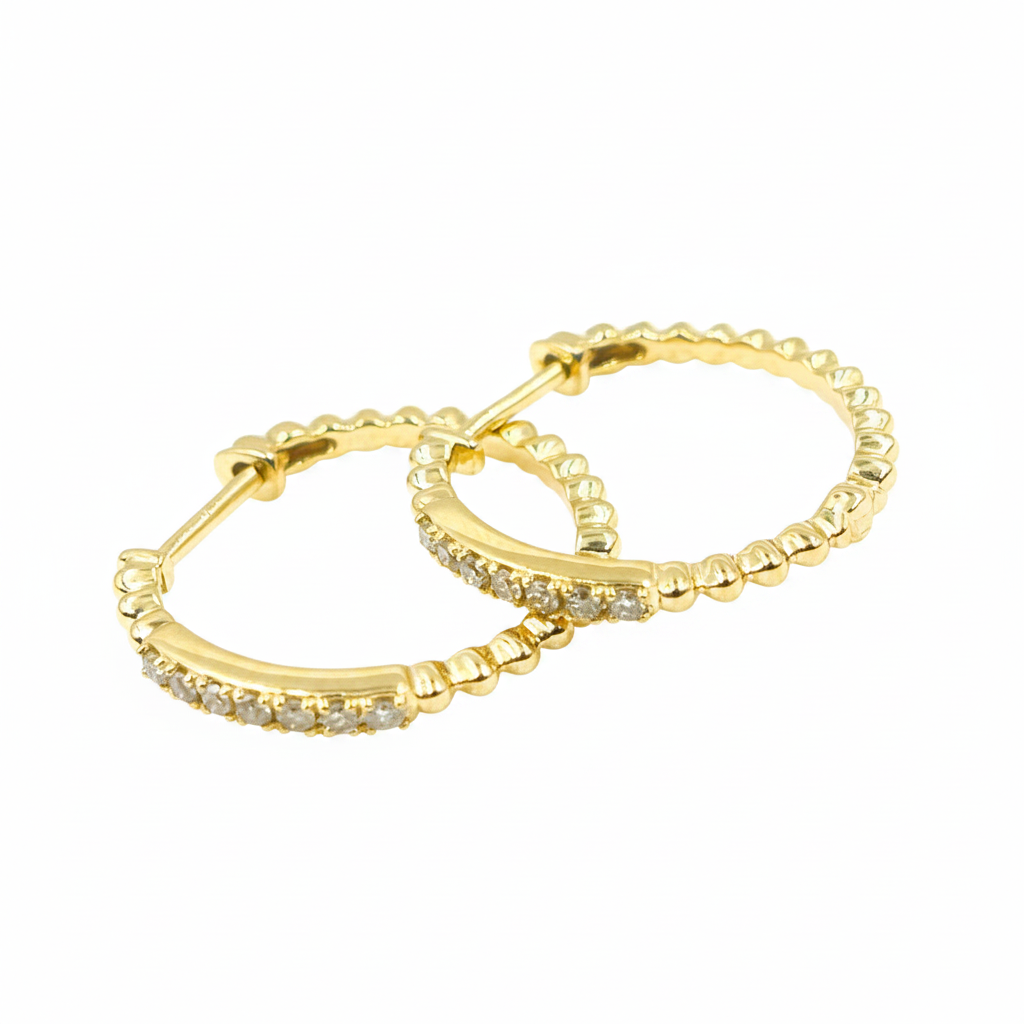 EHC56711. 14K Solid Gold Diamond Hoop Earrings