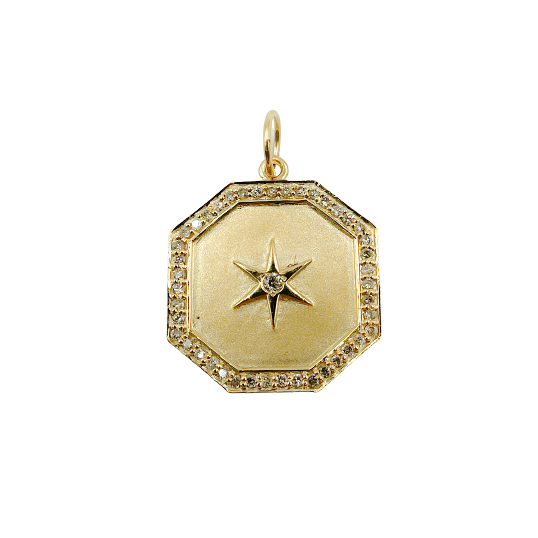 14K Solid Gold with Diamonds Octagon Shape with Star Charm. GDP20