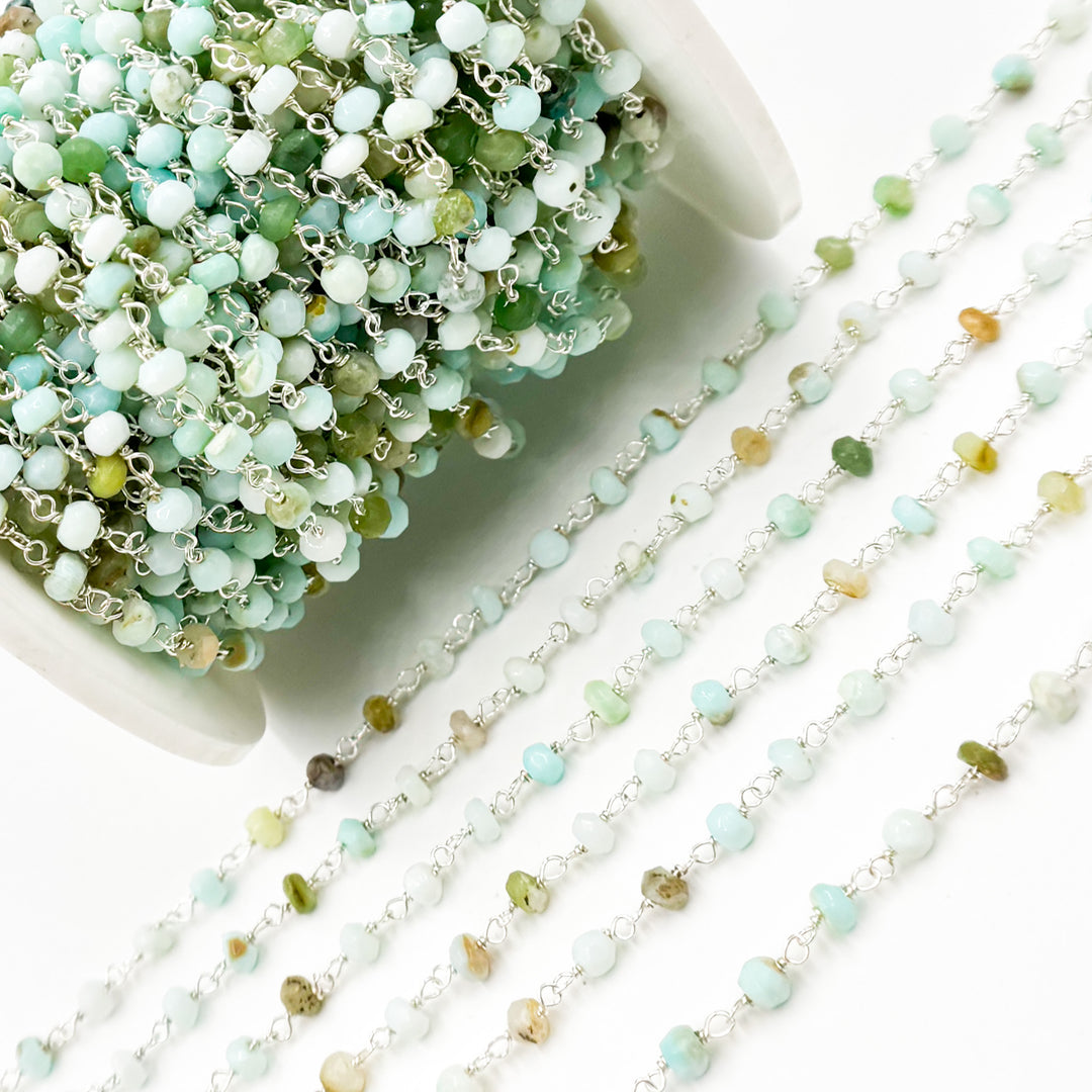 PO15. Peruvian Opal Sterling Silver Wire Chain