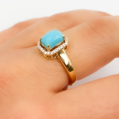 CR97176TQ7X5. 14K Solid Gold Diamond and Turquoise Ring