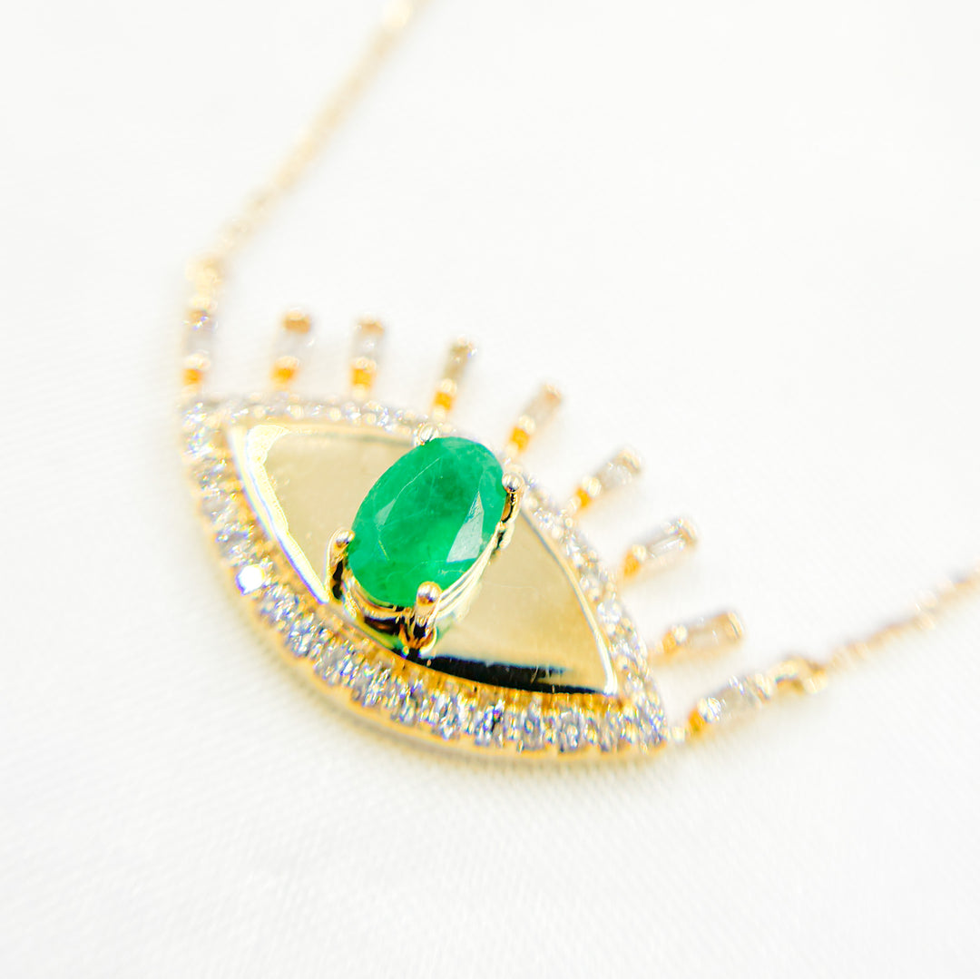 14K Solid Gold Diamond and Gemstone Eye Necklace. CN96319