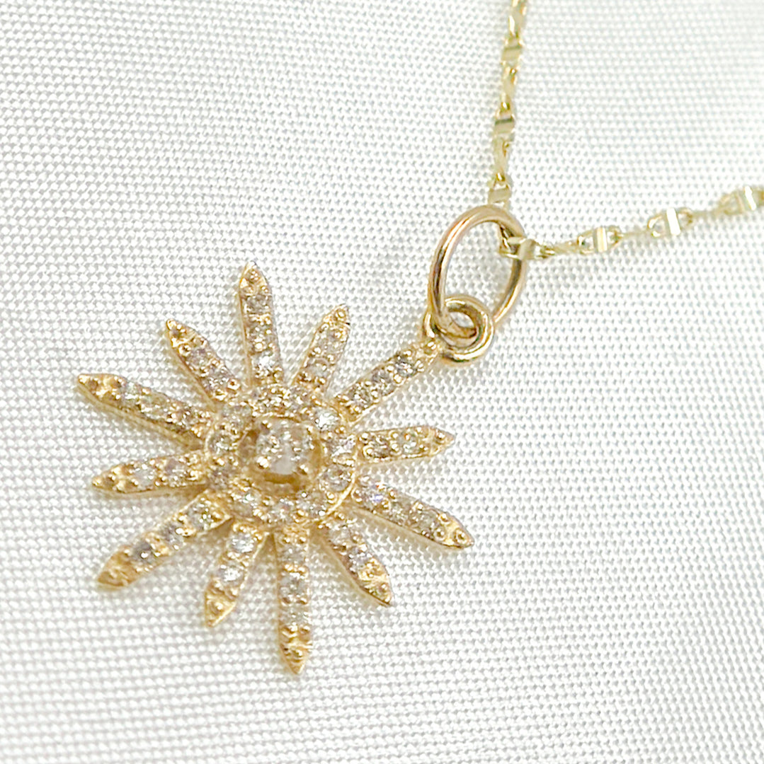 14K Solid Gold Sun Pendant with Diamonds & Gemstone (Available in Ruby, Blue Sapphire). GDP360