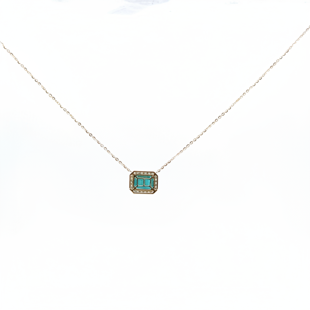 NT407129. 14K Solid Gold Octagon Turquoise Fancy Tiny Necklace