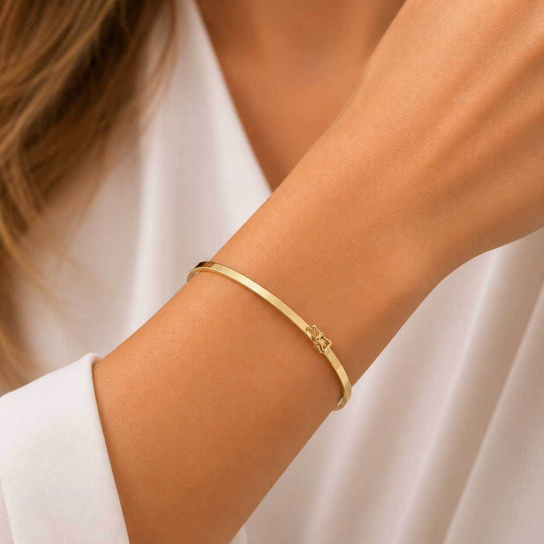 Bangle24. 14K Solid Gold Bangle Flat Bracelet