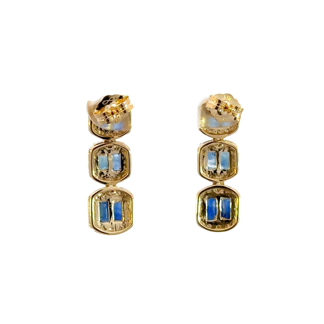 14k Solid Gold Diamond and Blue Sapphire Dangle Earrings.  EFF52119BS