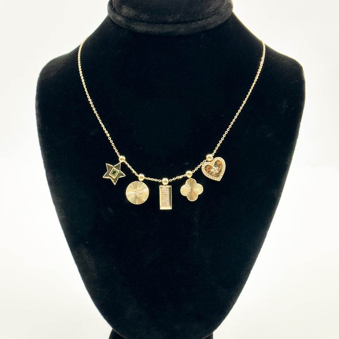 NFG72139. 14K Solid Gold Diamond Dangle Multi Shapes Fancy Necklace