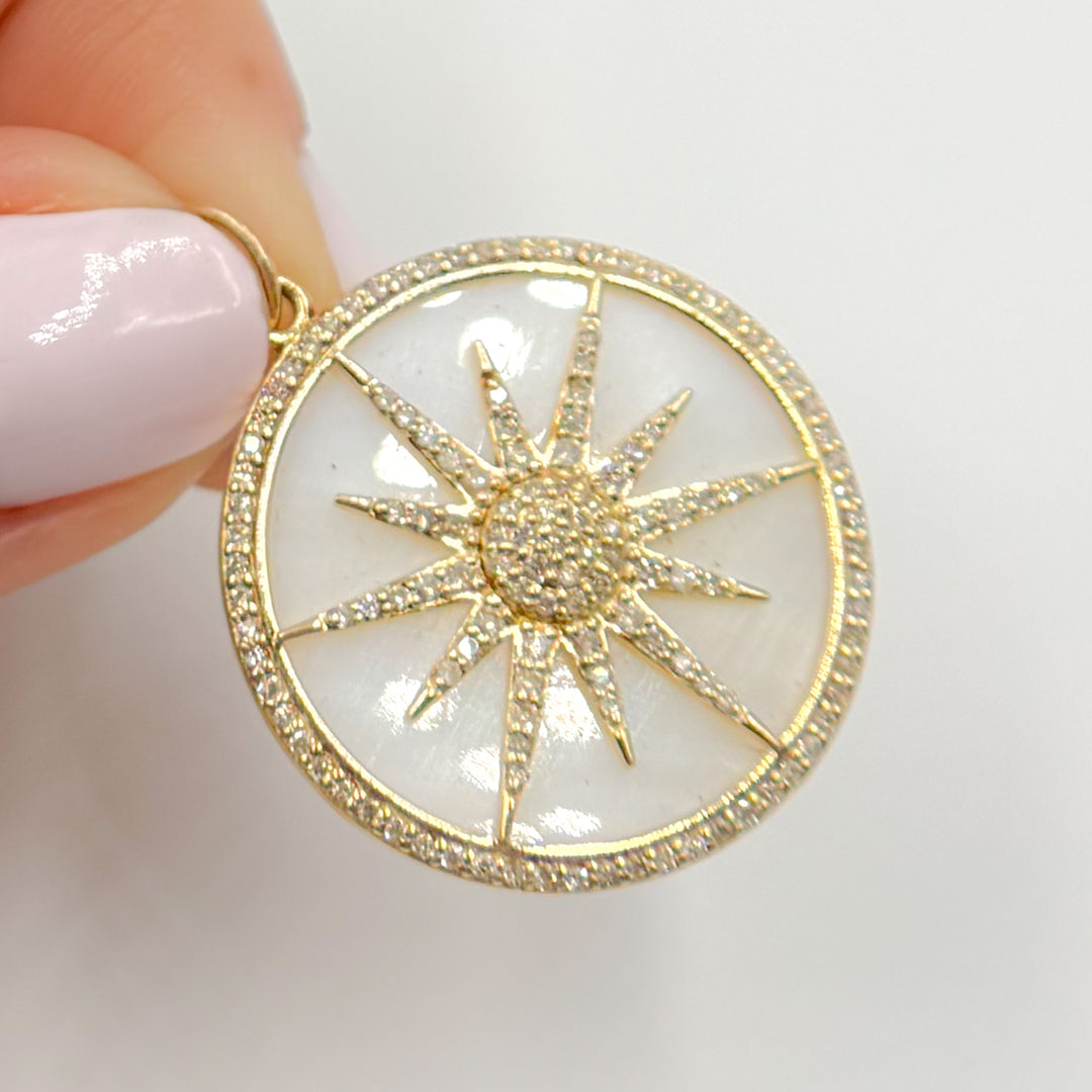 14K Gold Round Sun Pendant