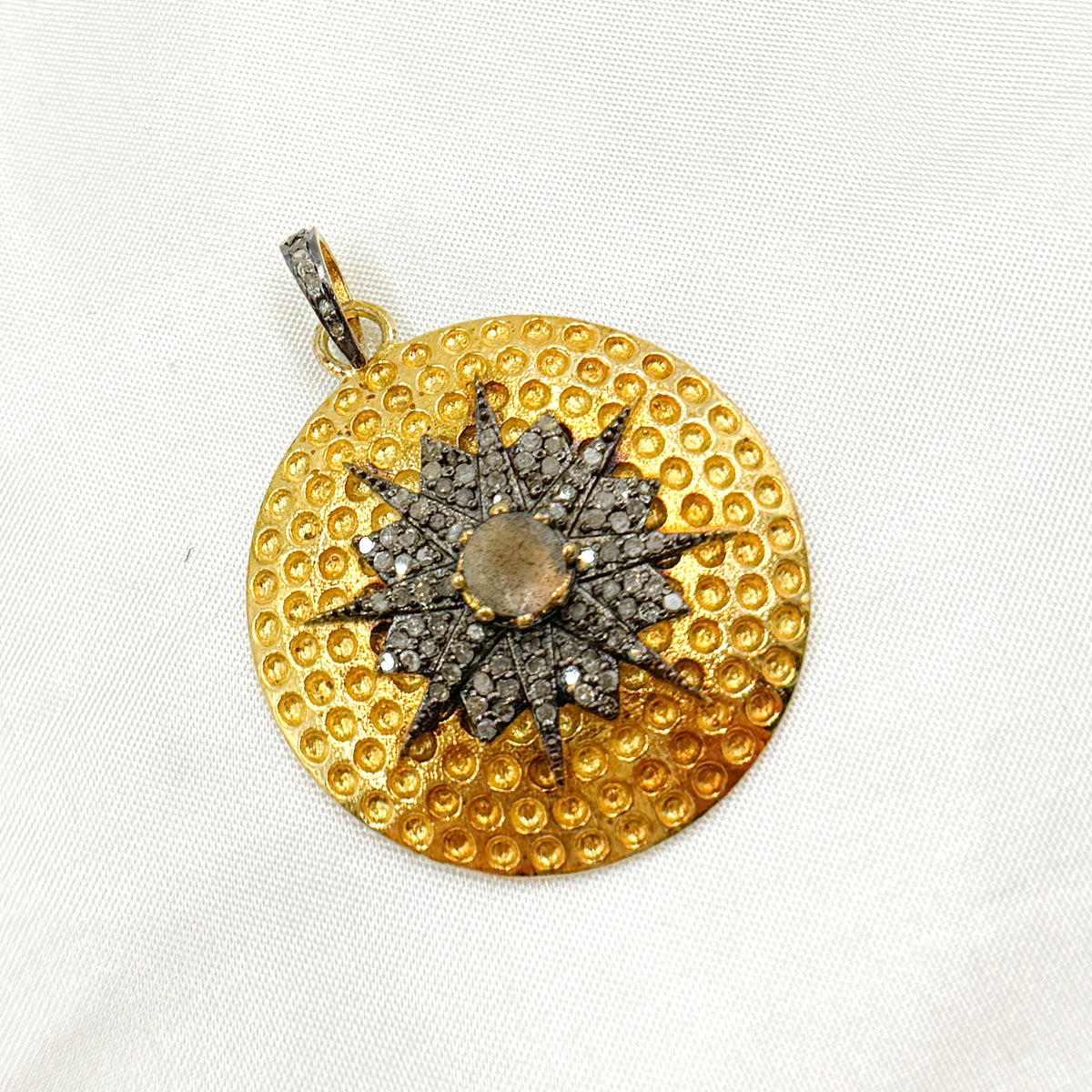 DP272. Diamond Sterling Silver Round Star Pendant with Gemstone