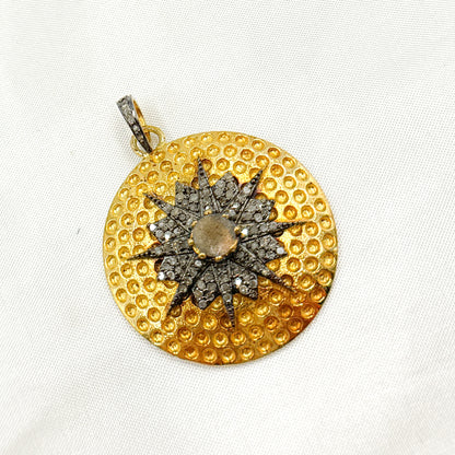 DP272. Diamond Sterling Silver Round Star Pendant with Gemstone