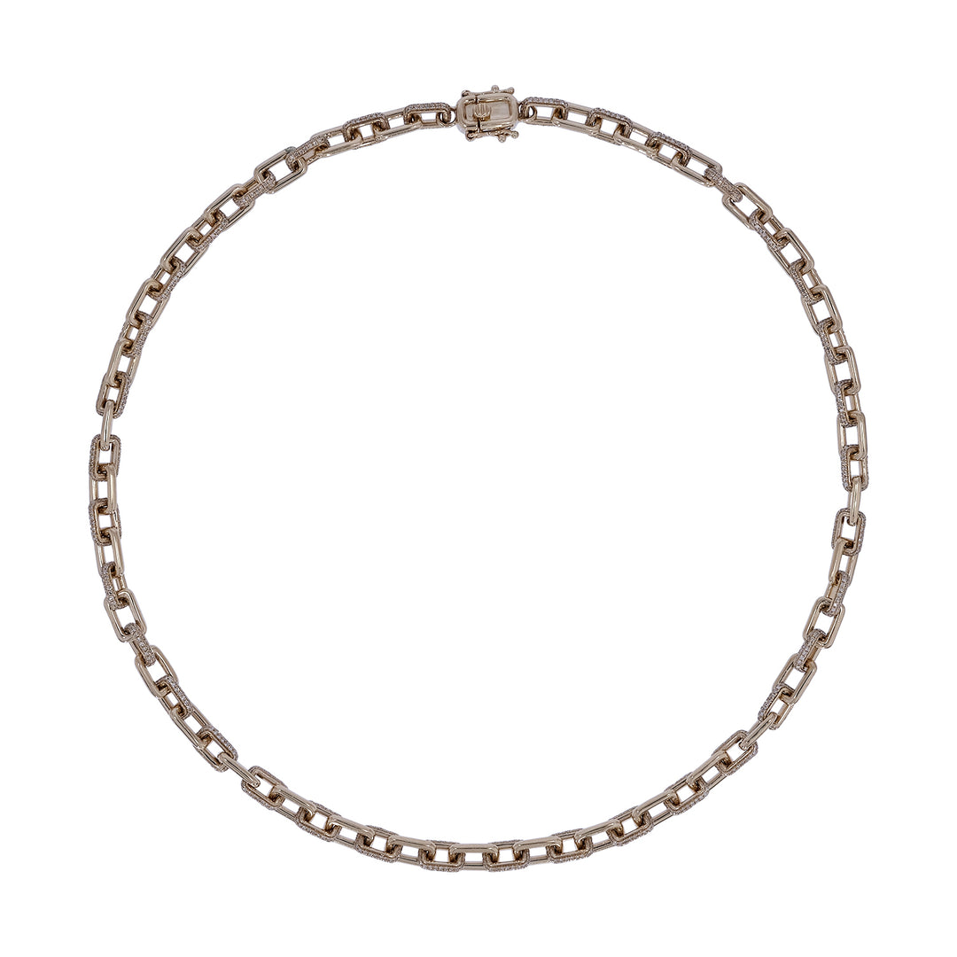 NFV72543. 14K Yellow Gold and Diamonds Elegant Paperclip Necklace