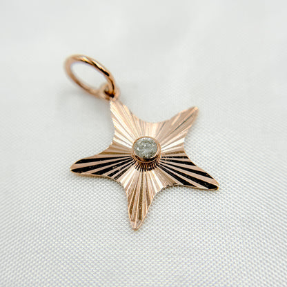 14K Solid Rose Gold Diamond Star