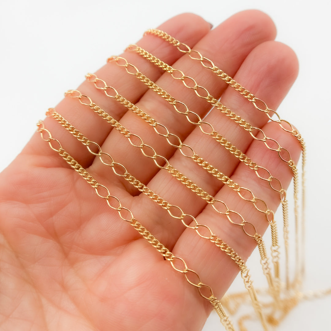 V240GF. 14k Gold Filled 3 Links Long and Curb Chain in Between
