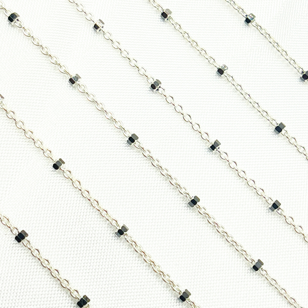 Z36SB1. Sterling Silver Satellite Black Cube Chain