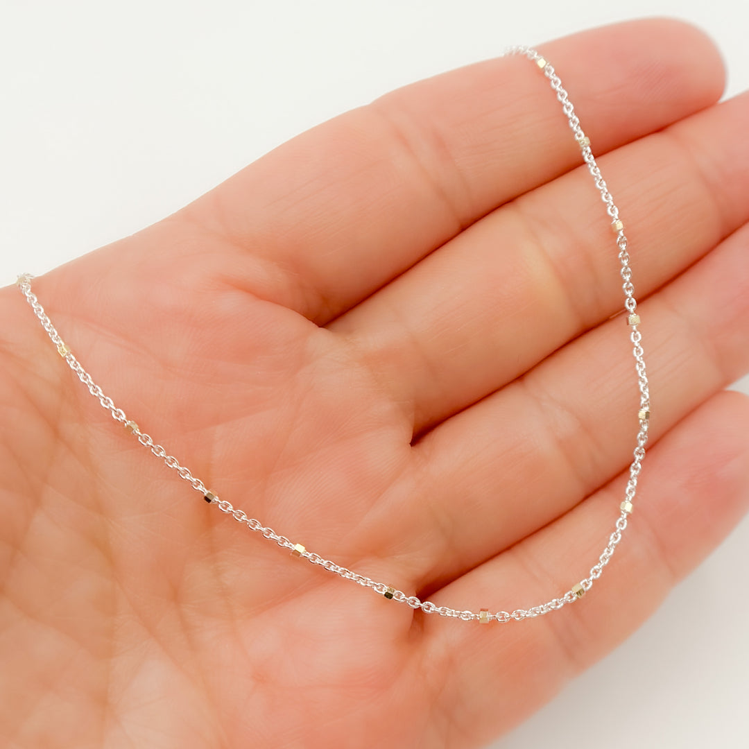 Z36GS2F. White Sterling Silver Chain with Gold Plated Cubes