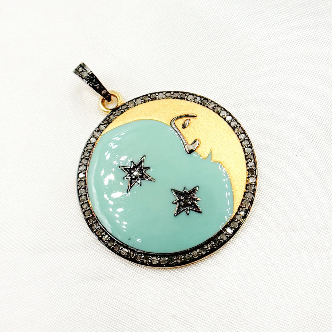 DP432A. Diamond Sterling Silver Moon & Stars Enamel Pendant