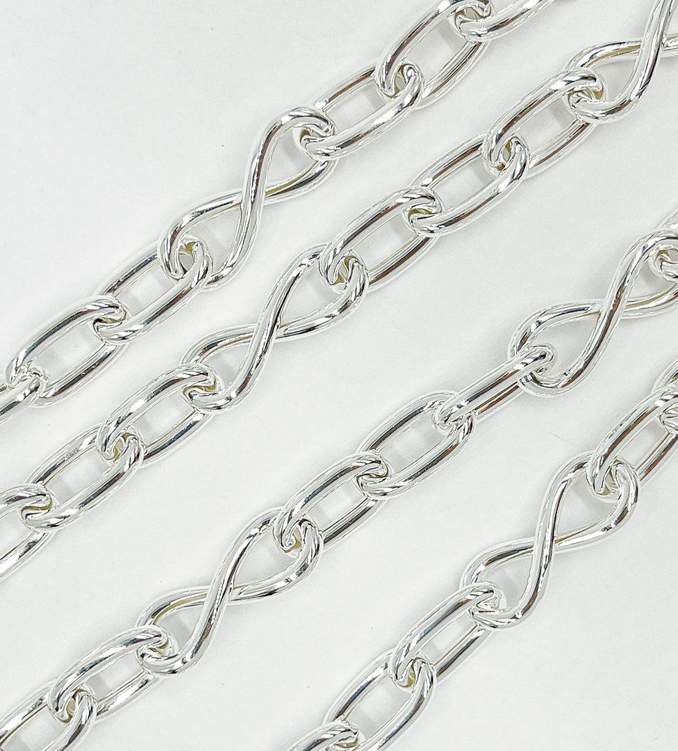 925 Sterling Silver Oval Link & Infinity Link Chain. 566MTSS