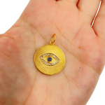 Load image into Gallery viewer, 14K Solid Gold Charm. Circle Pendant with Diamonds and Blue Sapphire. GDP338
