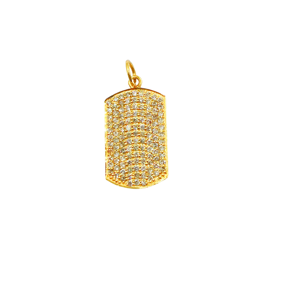 14K Solid Gold Charm. Rectangular Pendant with Diamonds. GDP92