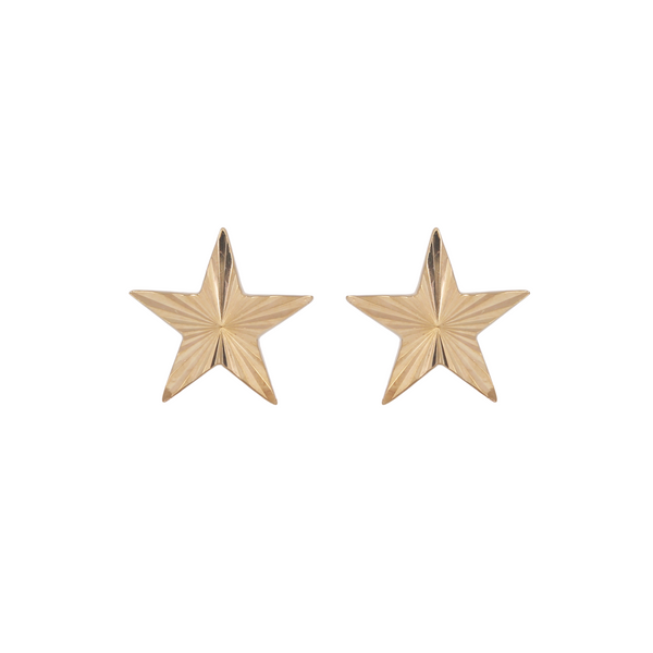 14K Solid Gold Star Stud Earrings