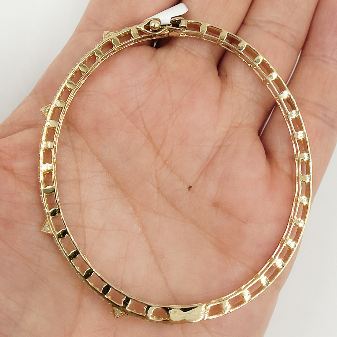 14K Solid Gold Bangle with Diamonds. KG97