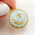 Load image into Gallery viewer, DP573A. Diamond Sterling Silver Round Moon and Star Enamel Pendant
