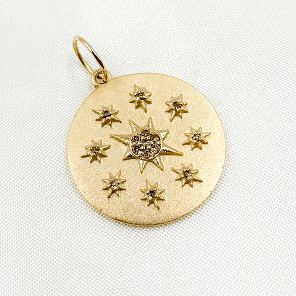 14K Solid Gold Diamond Round Star Charm