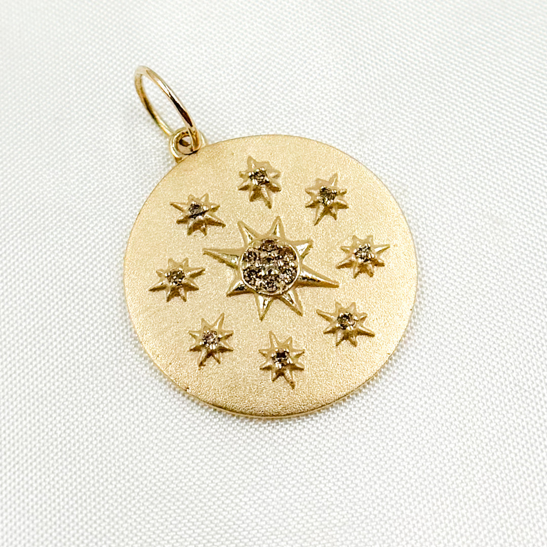 GDP24. 14K Solid Gold Diamond Round Star Charm