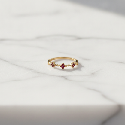 RAB02560. 14K Solid Gold Diamond and Gemstone Flower Ring