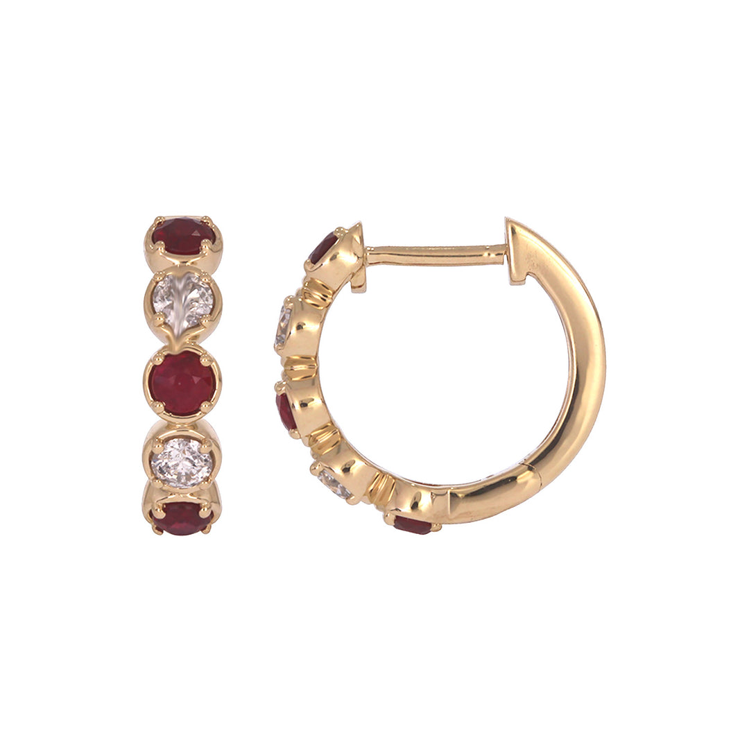 EHE57633. 14k Solid Gold Diamond and Gemstones Hoop Earrings