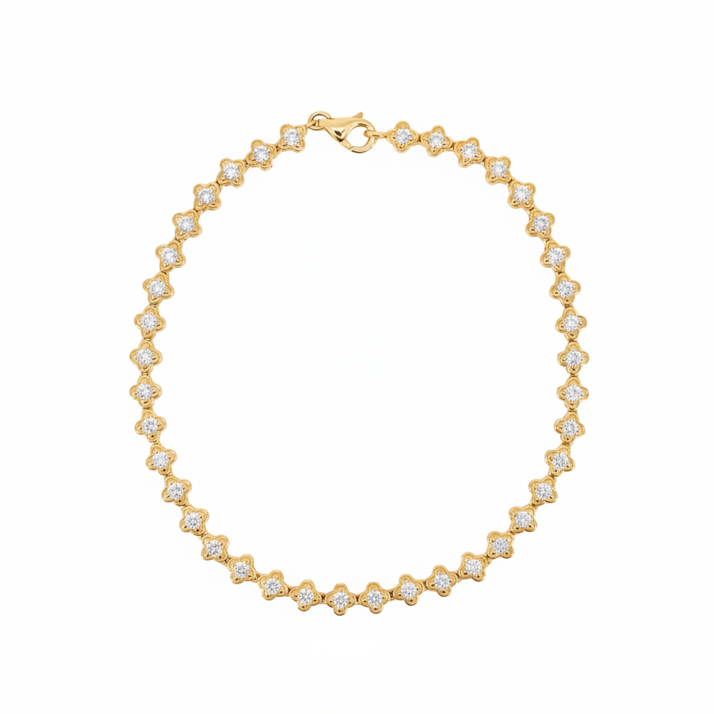 BR403957. 14k Solid Gold Diamond and Diamond Fancy Flower Bracelet