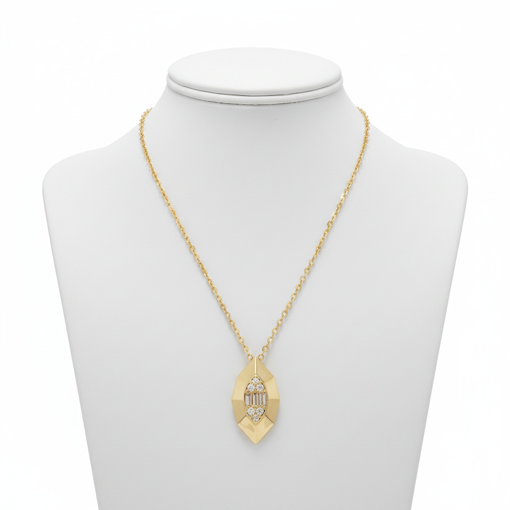 DPE00405.14K Solid Gold Diamond Solitaire Pendant Necklace