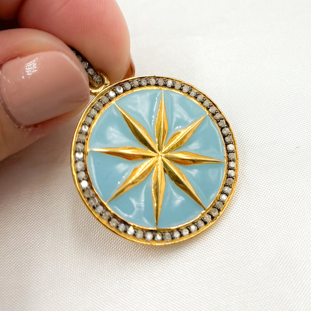 DP502A. Diamond Sterling Silver Round Star Enamel Pendant