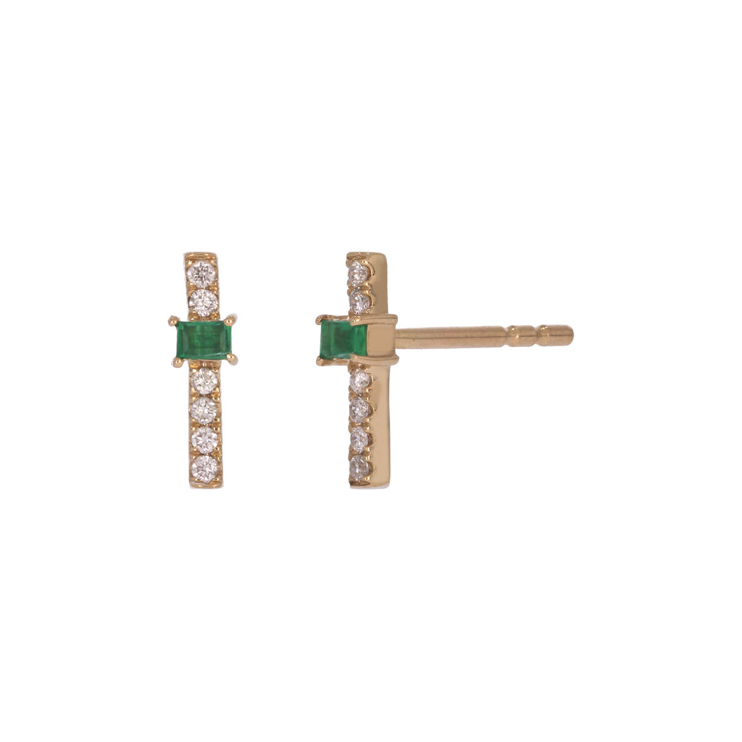 EFA54275. 14K Solid Gold Diamond and Gemstone Bar Stud Earrings