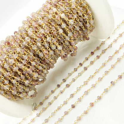 Strawberry Quartz Gold Plated Wire Chain. STQ5