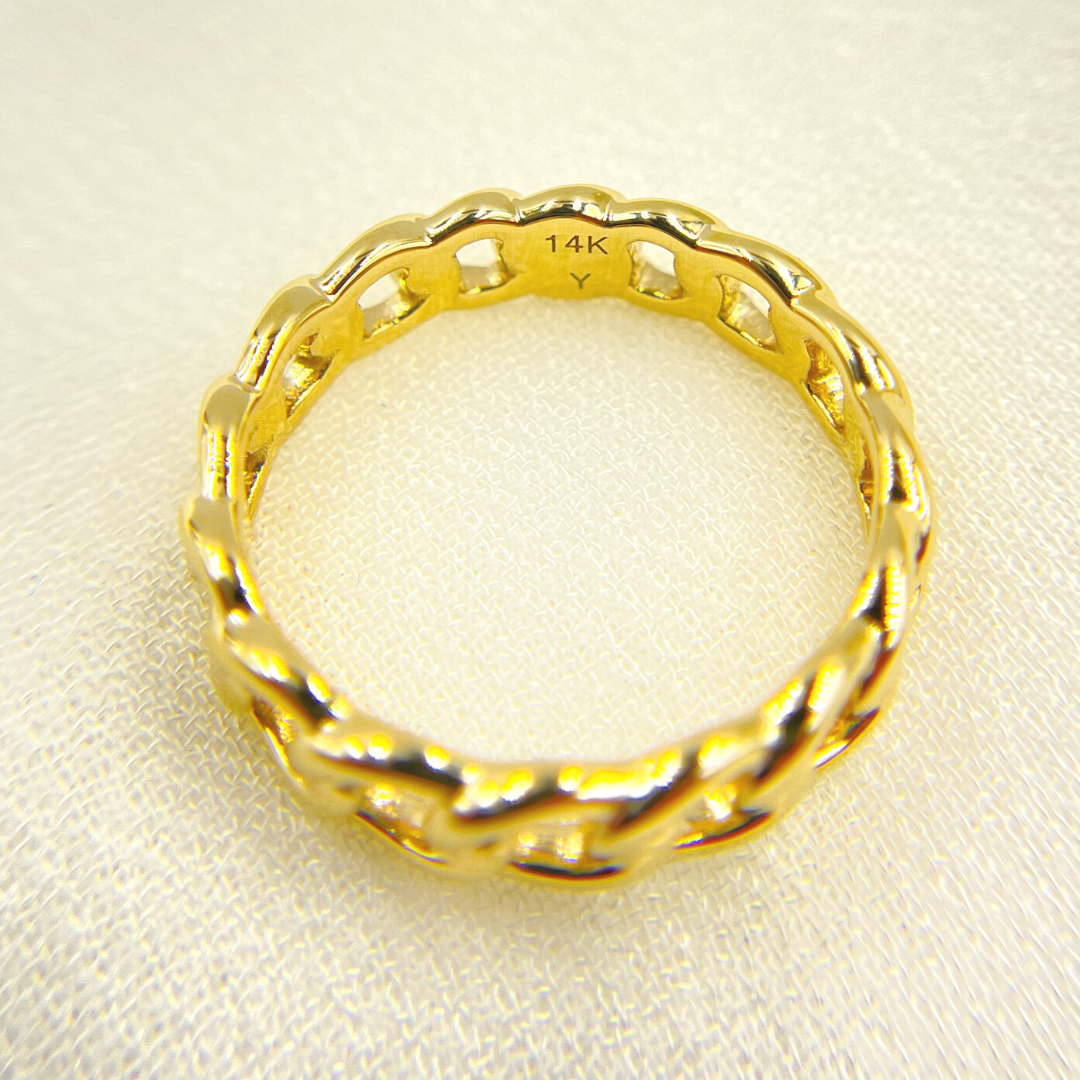 14K Solid Yellow Gold Chain Link Ring. RAZ01411